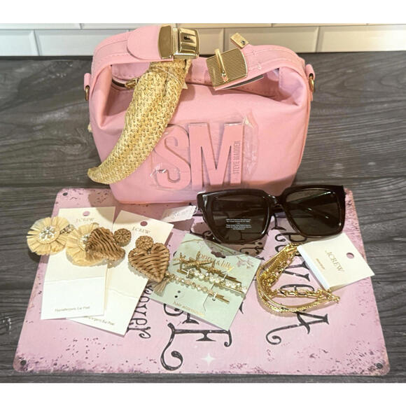 9pc Pink Summer Boho Gift Set: J.Crew Jewelry & Sunglasses, SM Puffer Bag - Picture 3 of 6